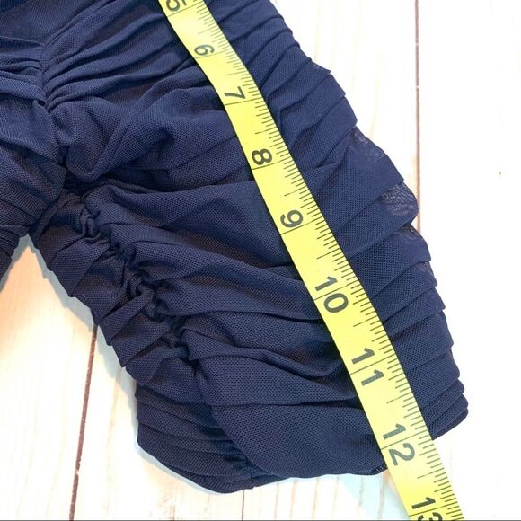 Tadashi Shoji Navy Blue Ruched Mesh Bodycon Dress - Picture 10 of 13